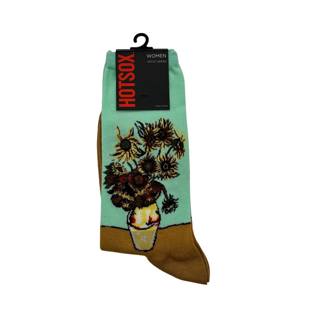 Hot Sox Socks Womens 9-11 Green Sunflowers Artist Series Vincent Van Gogh Crew